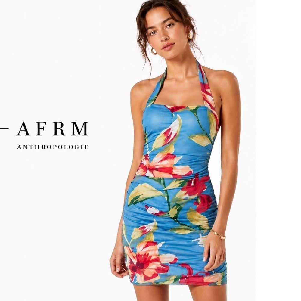 AFRM Anthropologie Mini Dress Blue‎ Floral XL